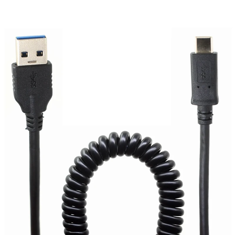 Coiled USB C Cable 1m - 3ft Retractable USB C to USB 3.0 A male stretch Spring Curl cable Spiral USB 3.1 Type C coil cable