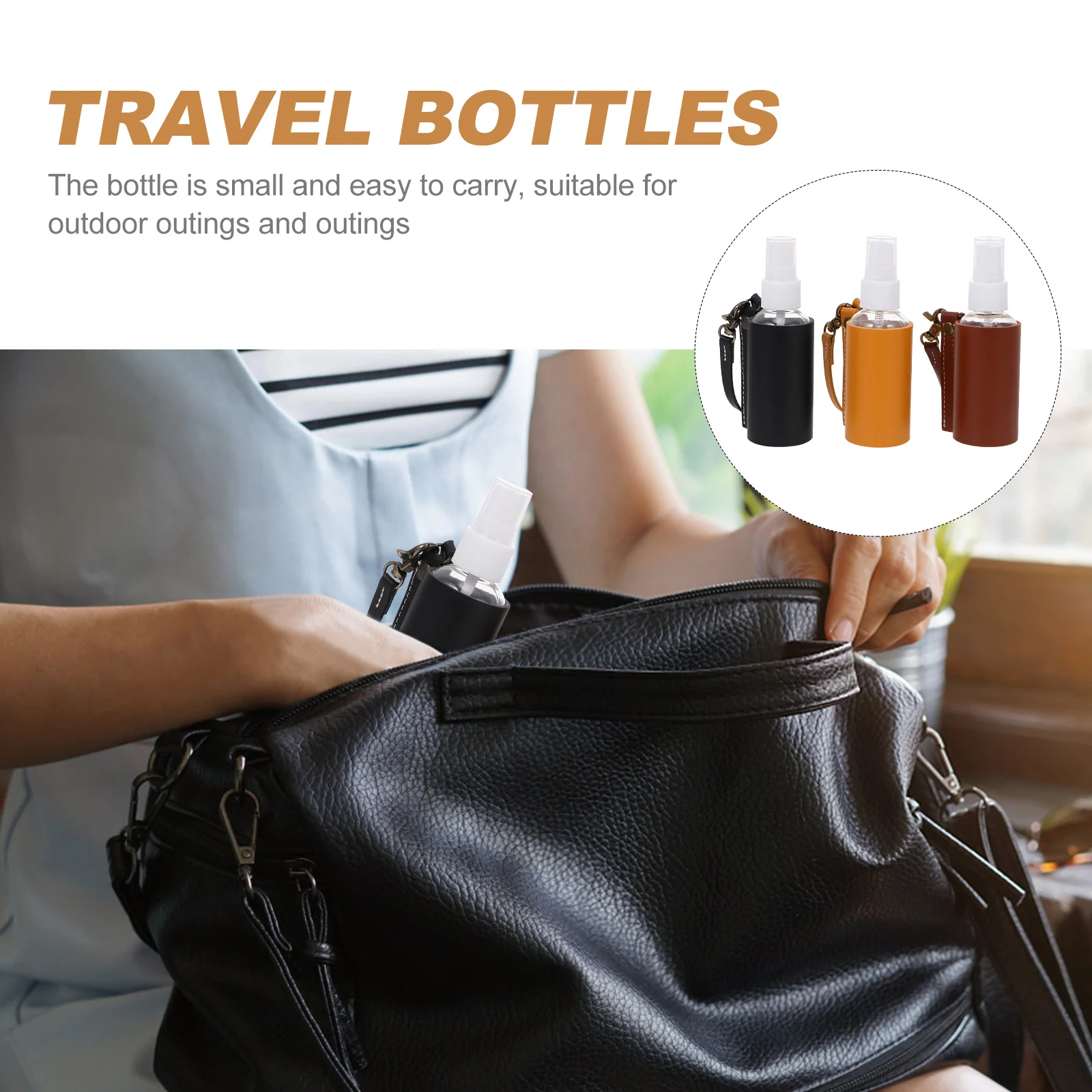 

3Pcs Durable Pu Travel Perfume Spray Bottle Covers With Keychain Holders For Hand Sanitizer Containers