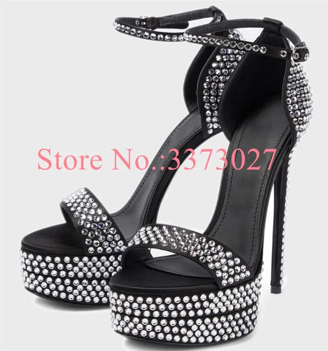 Fashion Lady Platform Crystal Sandals Sexy Bling Bling Peep Toe Stiletto Heel Woman Pumps New Summer Female Banquet Shoes