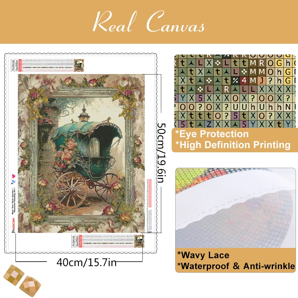 HUACAN Diamond Painting New Collection 2023 Carriage Full Round/Square Mosaic Flower 5D DIY Bedroom Decoration