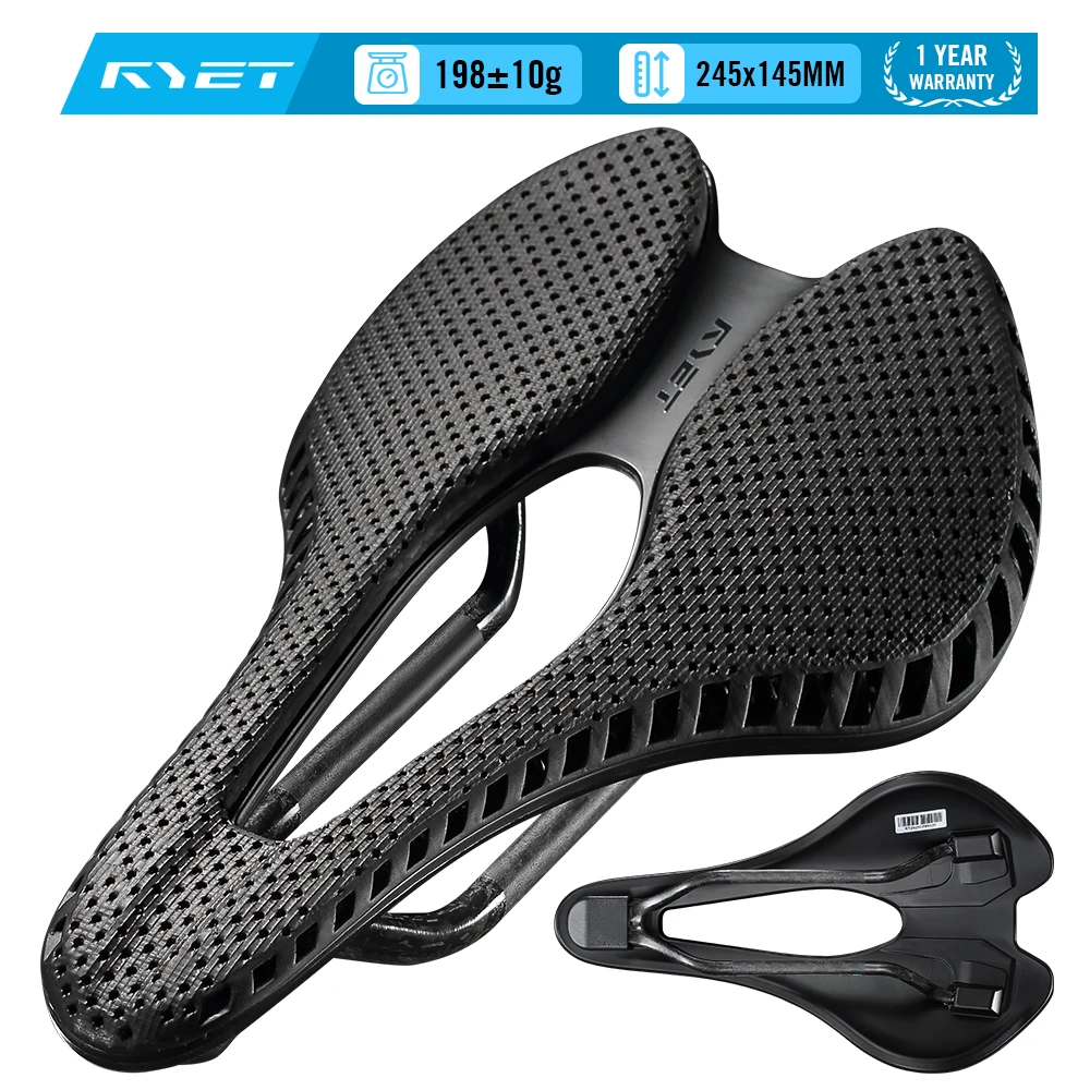 

RYET 3D-Printed Bicycle Saddle, 198g Carbon Cycling Cushion, 245*145mm Bike Seating for Unisex Triathlon Road MTB Gravel Bike