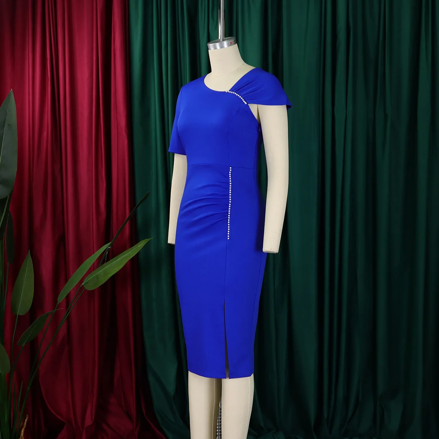 فستان أنيق مخصص بأكمام قصيرة مطرز بالخرز فستان متوسط الطول أفريقي للنساء موضة مكتب العمل نادي حفلة عيد ميلاد فساتين 20 #2