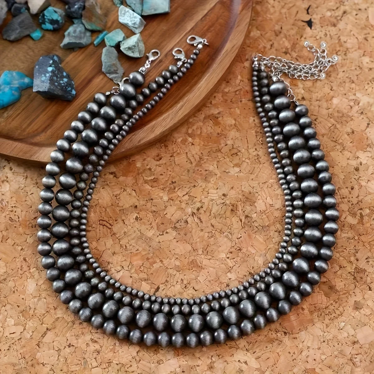 4 Western Country Style Brushed Beaded Necklace Set - Simple and Versatile Women's Fashion Necklace Set