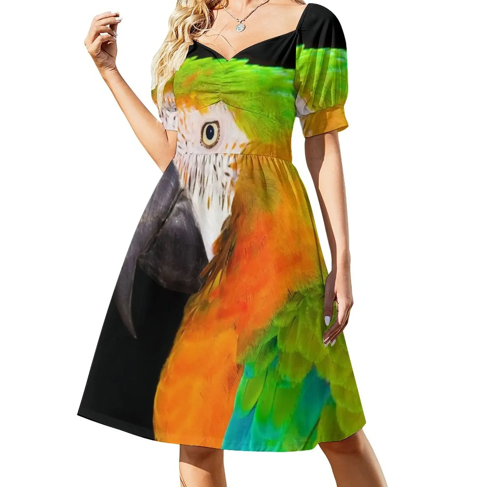 

Parrot Short-Sleeved Dress women's fashion dresses dresses for womens evening dresses women evening dress ladies