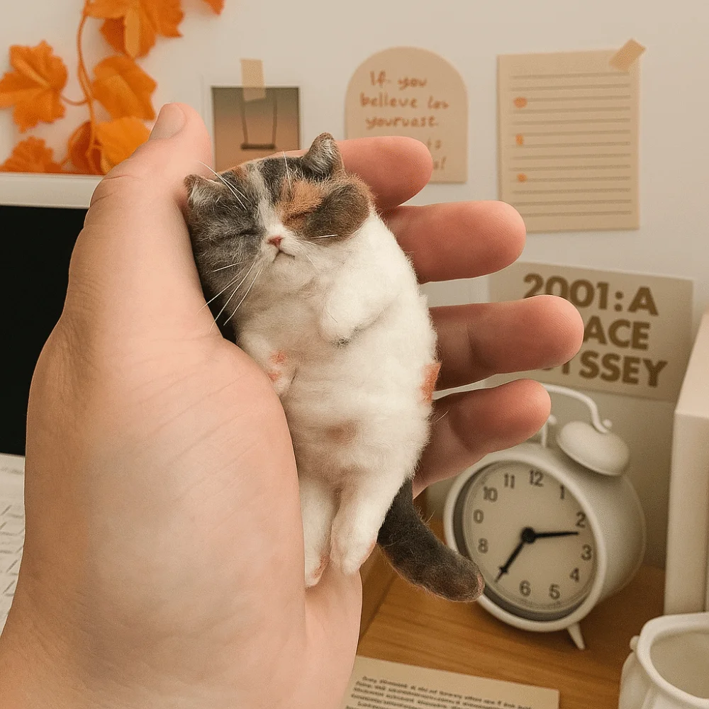 Kit de feutrage d'aiguilles en laine de chat Non fini, fait à la main pour débutant, sac en feutre de laine pour chat, artisanat en peluche