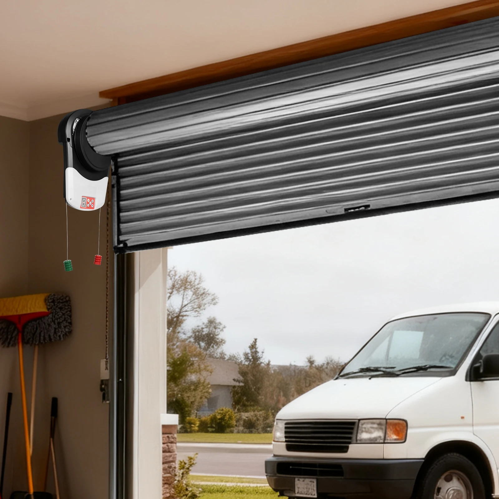 

2 Remotes and LED Light Automatic Wall Mount Roll Up Garage Doors Opener, 3 Control Methods, Electric Rolling Door Opener