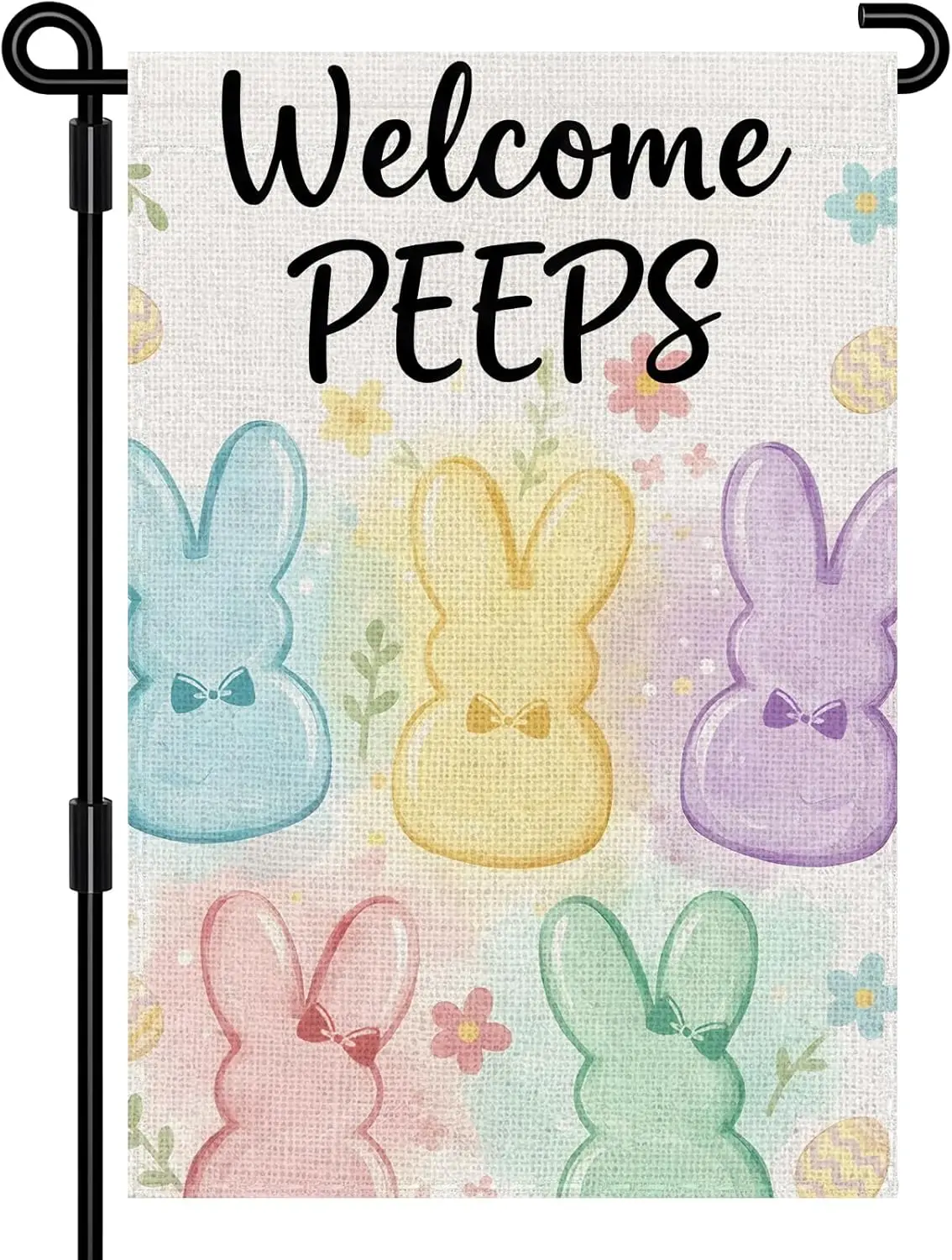 Welcome Peeps Bunny Easter Garden Flag 12 x 18 Inch Double Sided Outside Flag, Painted Rabbits, Welcome Spring Flag Outdoor  ZZM