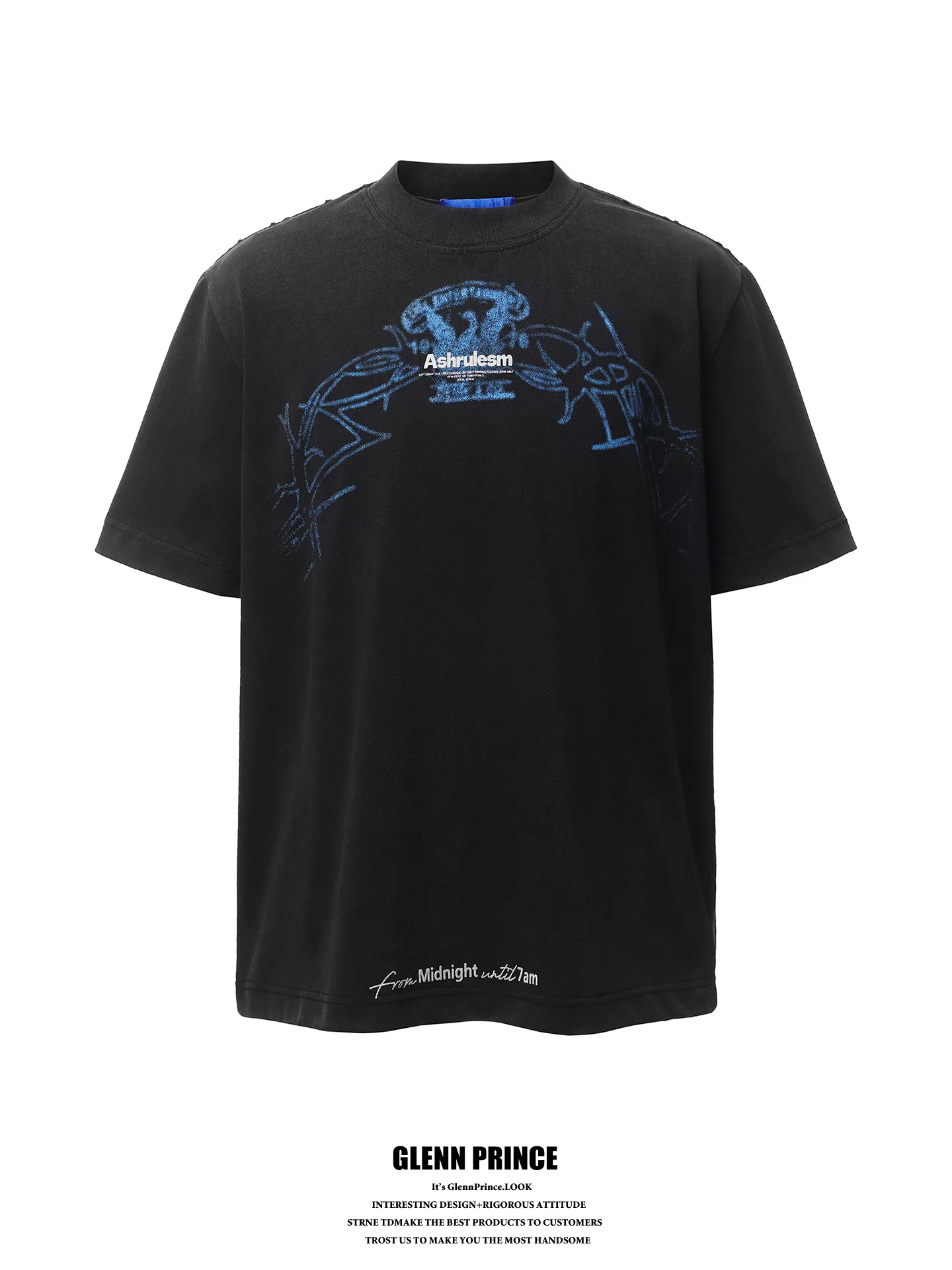 

GPstudio American Graffiti Print Short Sleeve T-Shirt Men's Summer Loose Casual Heavy Top Polyester Cotton Blend round Neck