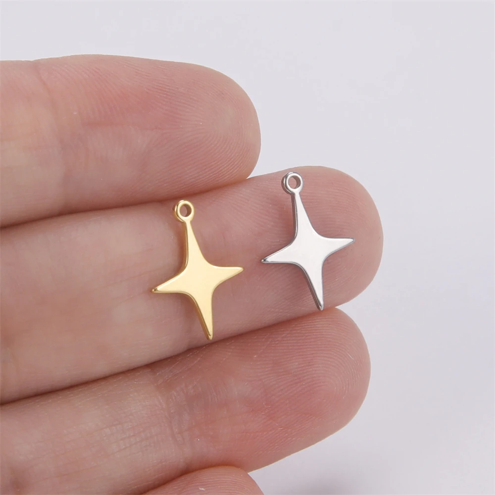 5pcs Stainless Steel Four-Pointed Star Tiny Charms Pendant For Jewelry Making Necklace Bracelet Earrings Accessories DIY Gifts