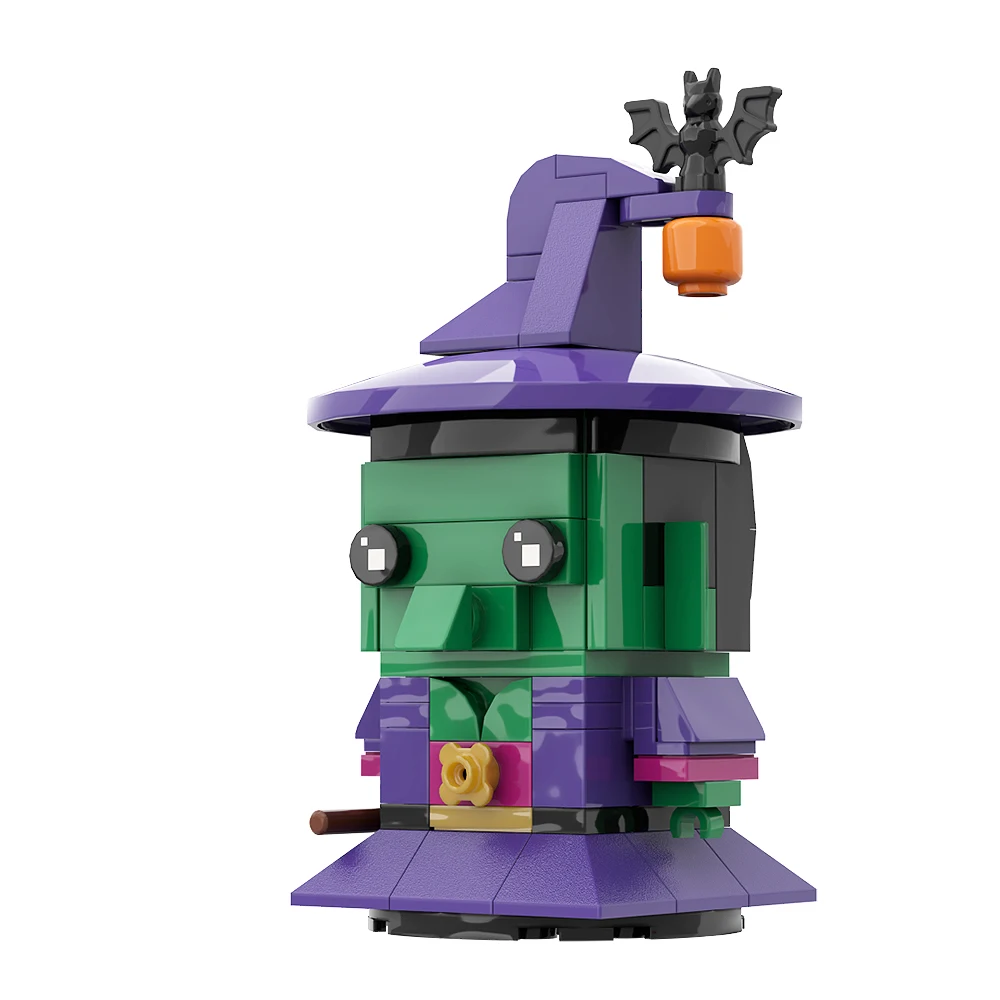 MOC-Juego de cuatro bloques de construcción con cabeza de ladrillo para Halloween, modelo de búho, bruja, Zombie, calabaza, linterna, murciélago, serie de terror, juguete para regalo