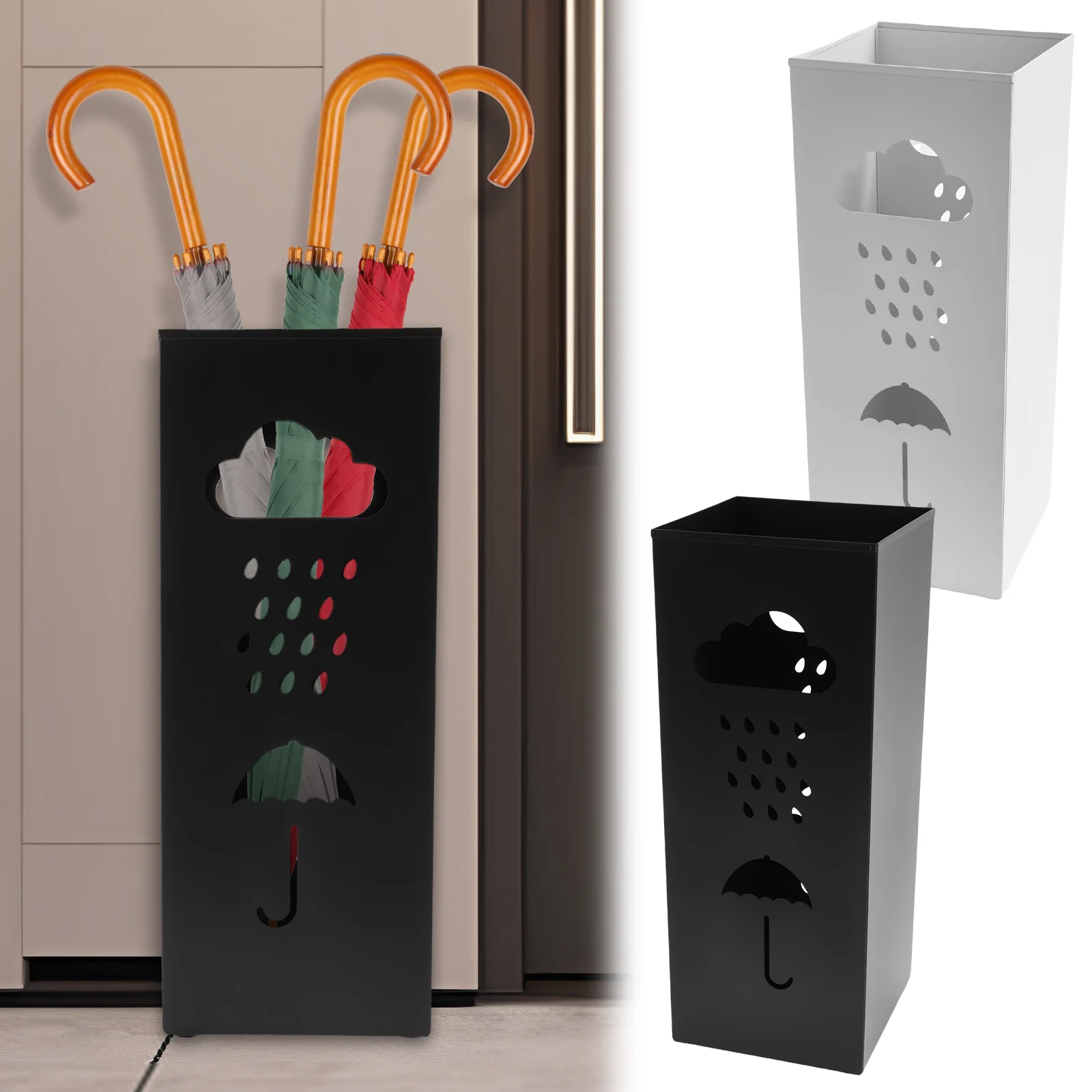 

Umbrella Holder Metal Free Standing Umbrella Rack Square Hollow Out Storage Bucket Multipurpose Decorative Umbrella Holder