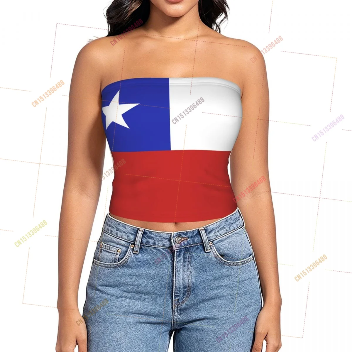 2026 Chile Flag Shoulder Strapless Tube Top Sleeveless Slim Fit Cropped Tank Tops Casual Summer Basic Streetwear Y2k