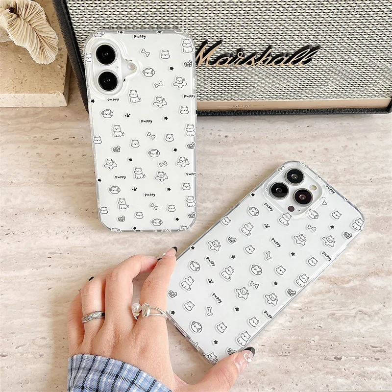 Double sided laminated cute pattern phone case for iPhone 16 15 14 13 12 11 Pro Max anti fall protective cover bumper