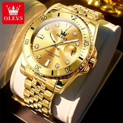 OLEVS Original Top Brand Watch for Men Waterproof Luminous Gold Stainless Steel Strap Man Wristwatch Luxury Classic Watches+Box