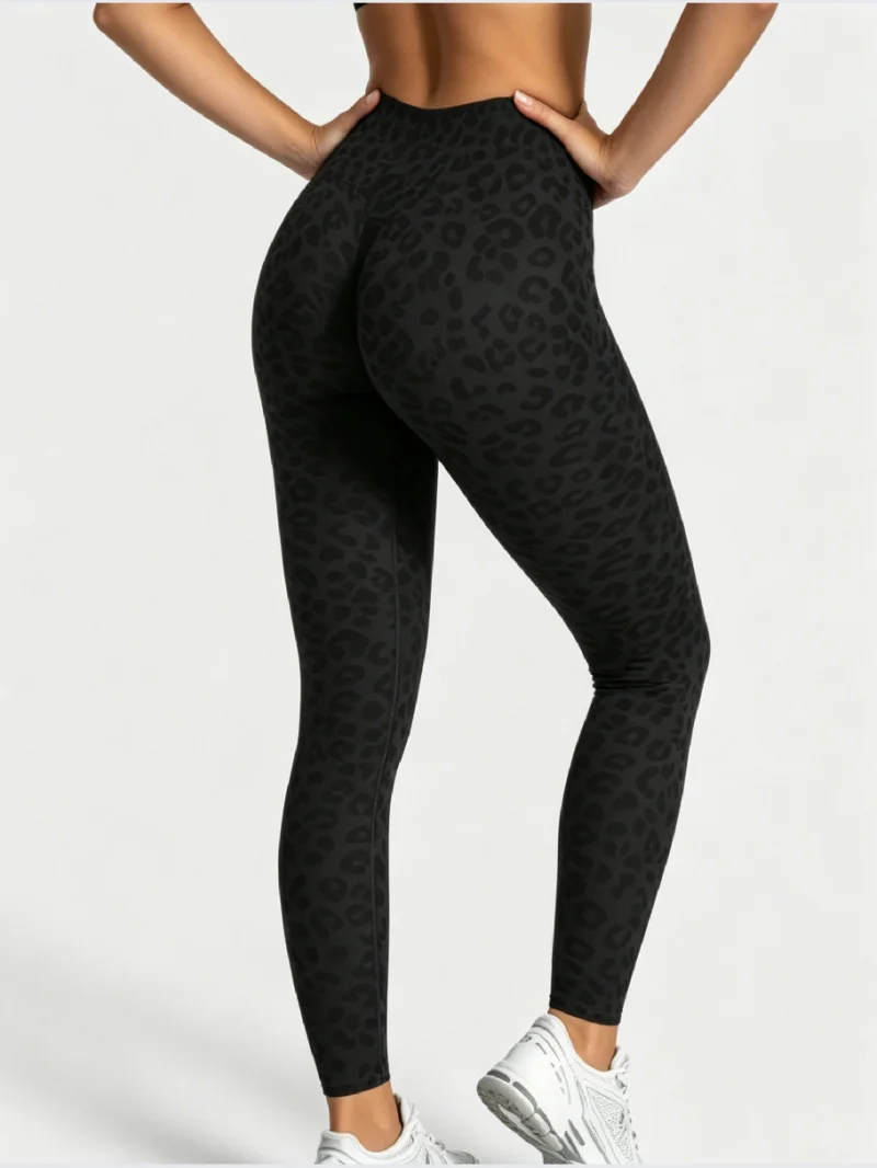 HISTELLO Sport-Leggings mit Leopardenmuster, nahtlos, Scrunch-Hüftformung, elastische Bauchumwicklung, Fitness, Jogging, Laufen, Yoga-Hose