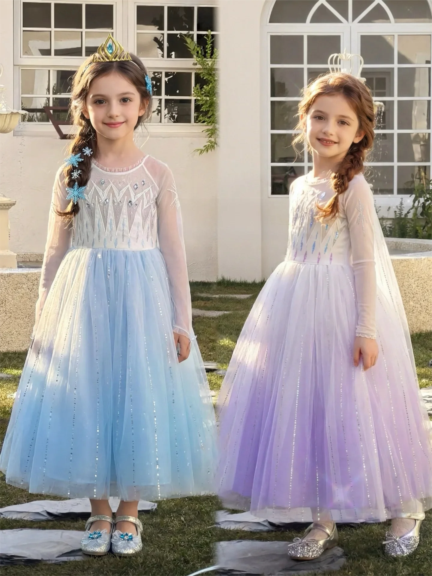 

Girls Ice Queen Princess Elsa Frozen Dress With Cape Birthday Halloween Party Dress Blue/Purple Formal Dresses for 3-12 Years
