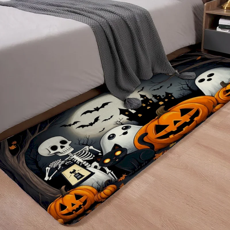 VIKAMA Halloween Ghost Burger Carpet Kitchen Absorbent Non slip Carpet Foyer Festive Atmosphere Floor Mat Home Decoration