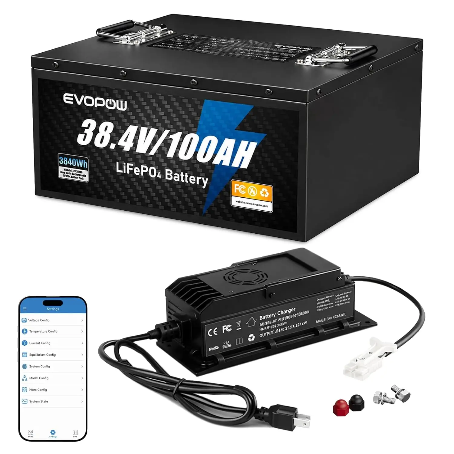 

36V 100Ah LiFePO4 Deep Cycle Battery 6000 Cycles Built-in 200A BMS Golf Cart Trolling Motor RV Solar Custom