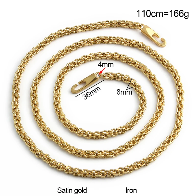 100/110/120/130CM 8MM Iron Satin Gold Metal Bag Chains For Women Crossbody Tote Shoulder Strap Heavy Handle Jewelry Accessories