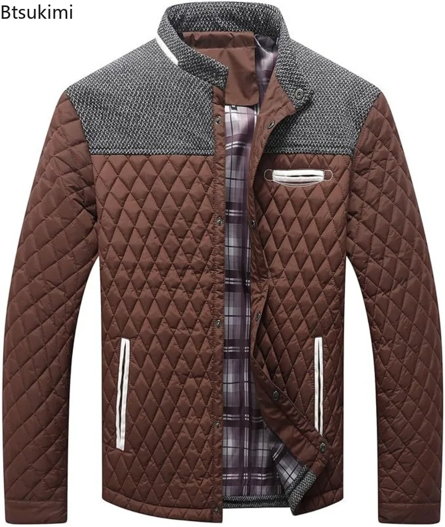Men's Cotton-padded Clothes Jackets Casual Bomber Coat High Quality Diamond Quilted Puffer Down Lightweight Casual Button Down