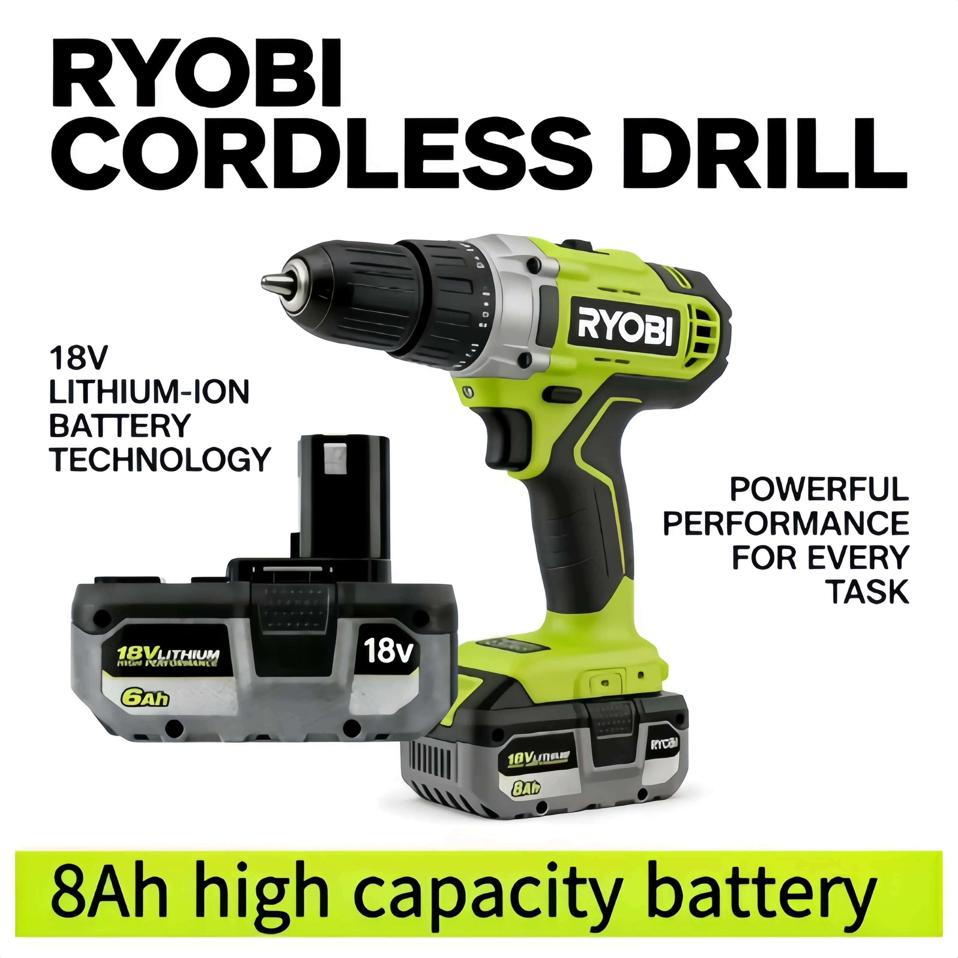 

Universal Fit 18V Rechargeable Battery, General Designed for RYOBI, No Memory Effect, Compatible with P104 P107 P109 RB18L20