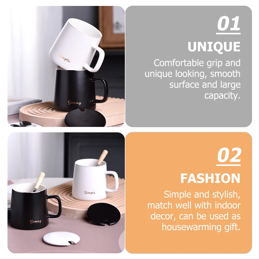 مجموعة واحدة من كوب السيراميك الإبداعي، مقبض من الخشب المقاوم للصدأ، تصميم ناعم وآمن، أدوات شرب شاي القهوة بسعة كبيرة للمنزل