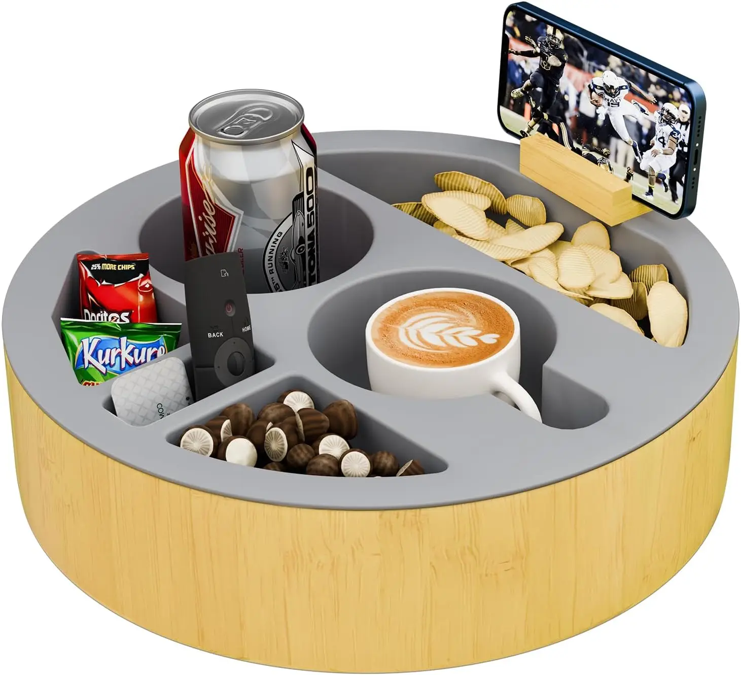 

！@Combohome Wooden Couch Cup Holder Tray Soft Silicone Couch Caddy Sofa Arm Tray Couchbar Snackbar Snackbox for Sofa