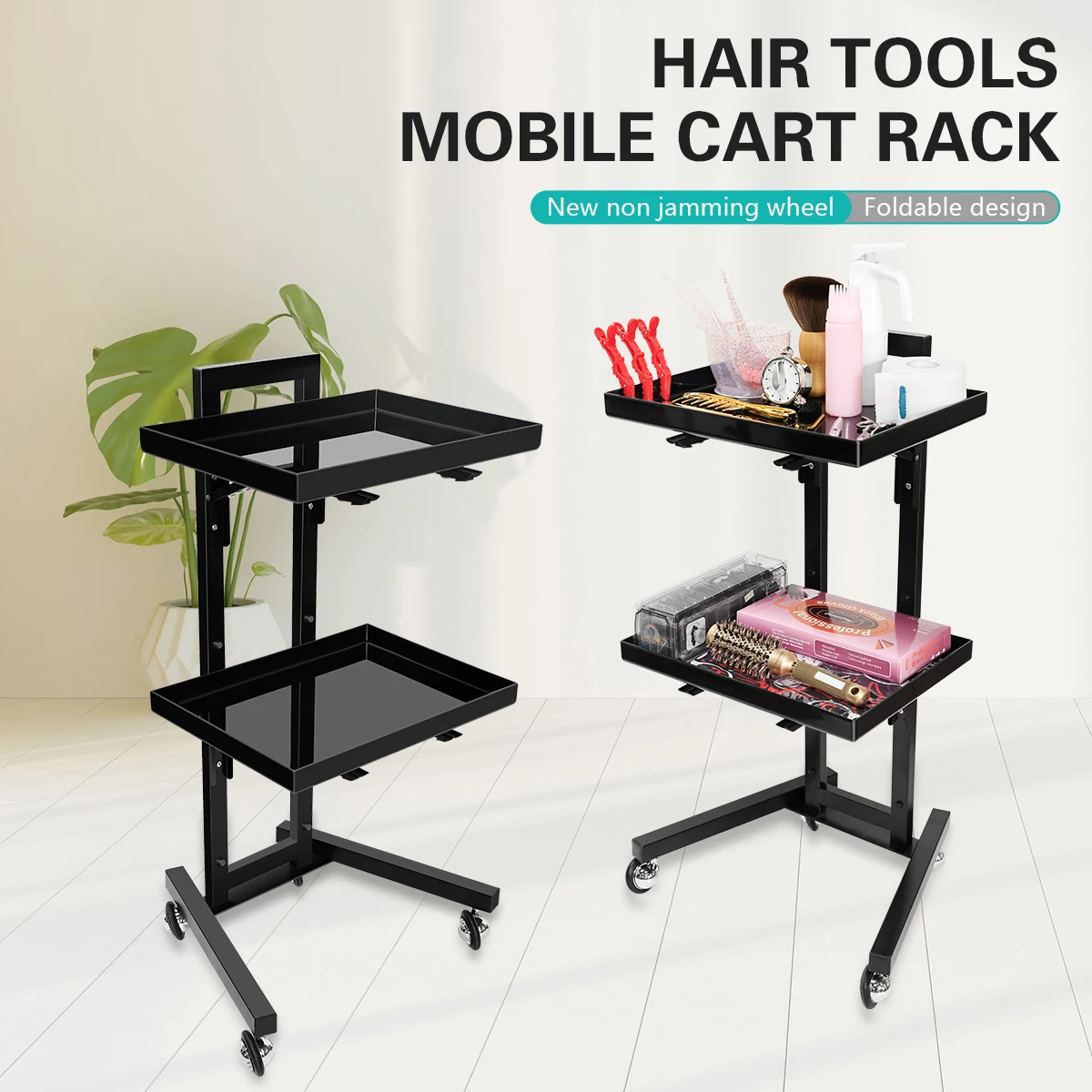 

Barbershop Bilayer Hairdressing Tools Storage Tray Rolling Cart Multifunctional Movable Trolley Salon Beauty Tools Service Cart