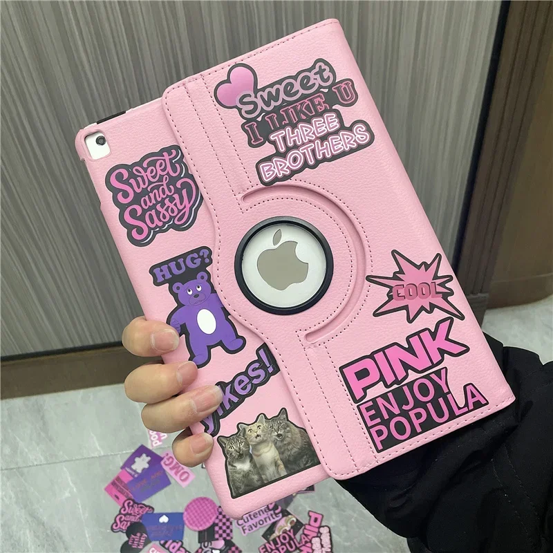 Case for iPad 10.2 7th 8th 9th Gen iPad Cover A2197 A2270 A2428 A2602 360 Rotating Case iPad 9.7 Mini 4 5 6 Pro 11 Funda+Sticker