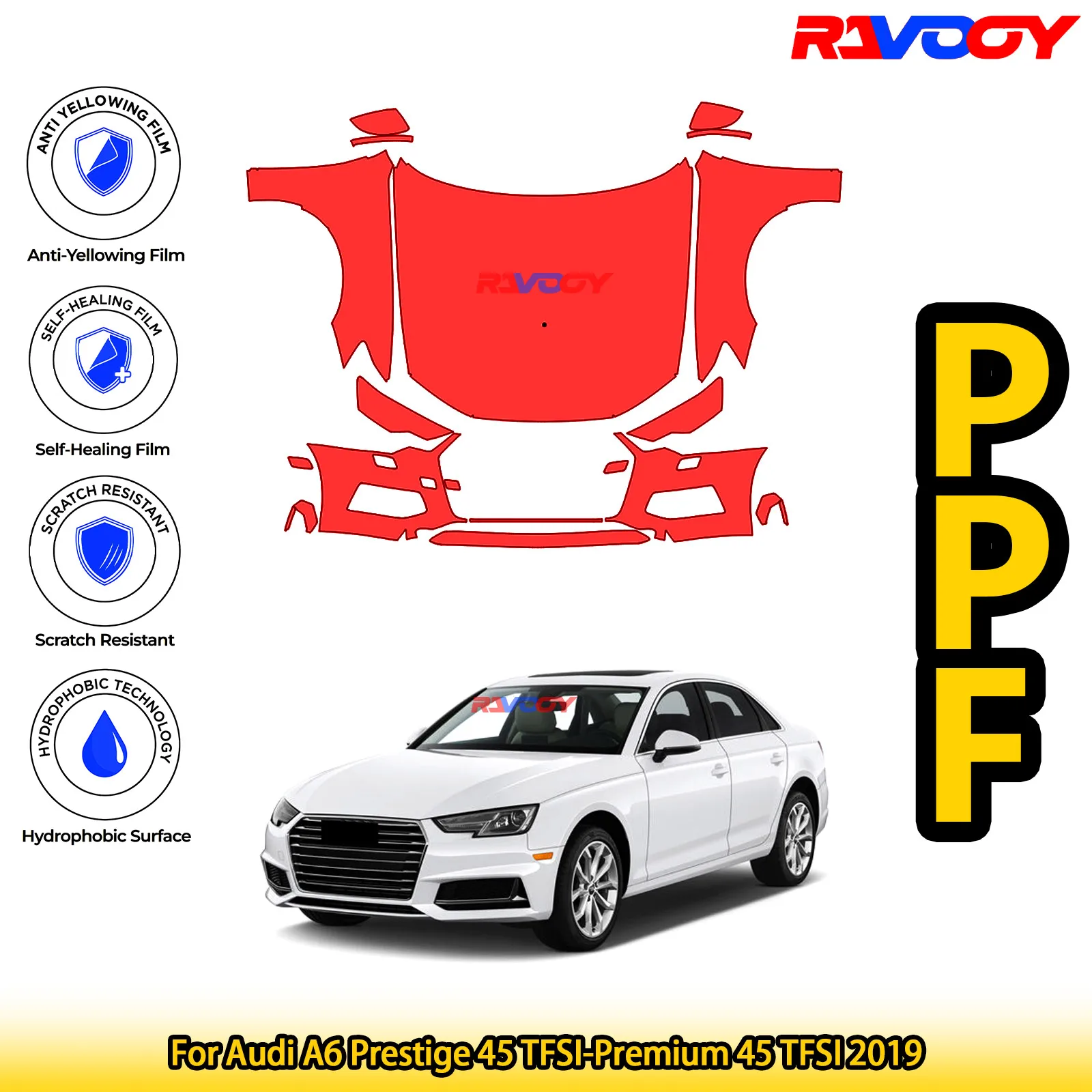 

For Audi A6 Prestige 45 TFSI-Premium 45 TFSI 2019 Glossy Matte Black Precut front PPF Kit Paint Protection Film