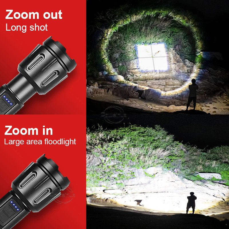 XHP90 Powerful Military Flashlight With Zoom Army Tactical Flash Light Rechargeable Mini Torch Light Camping Lamp