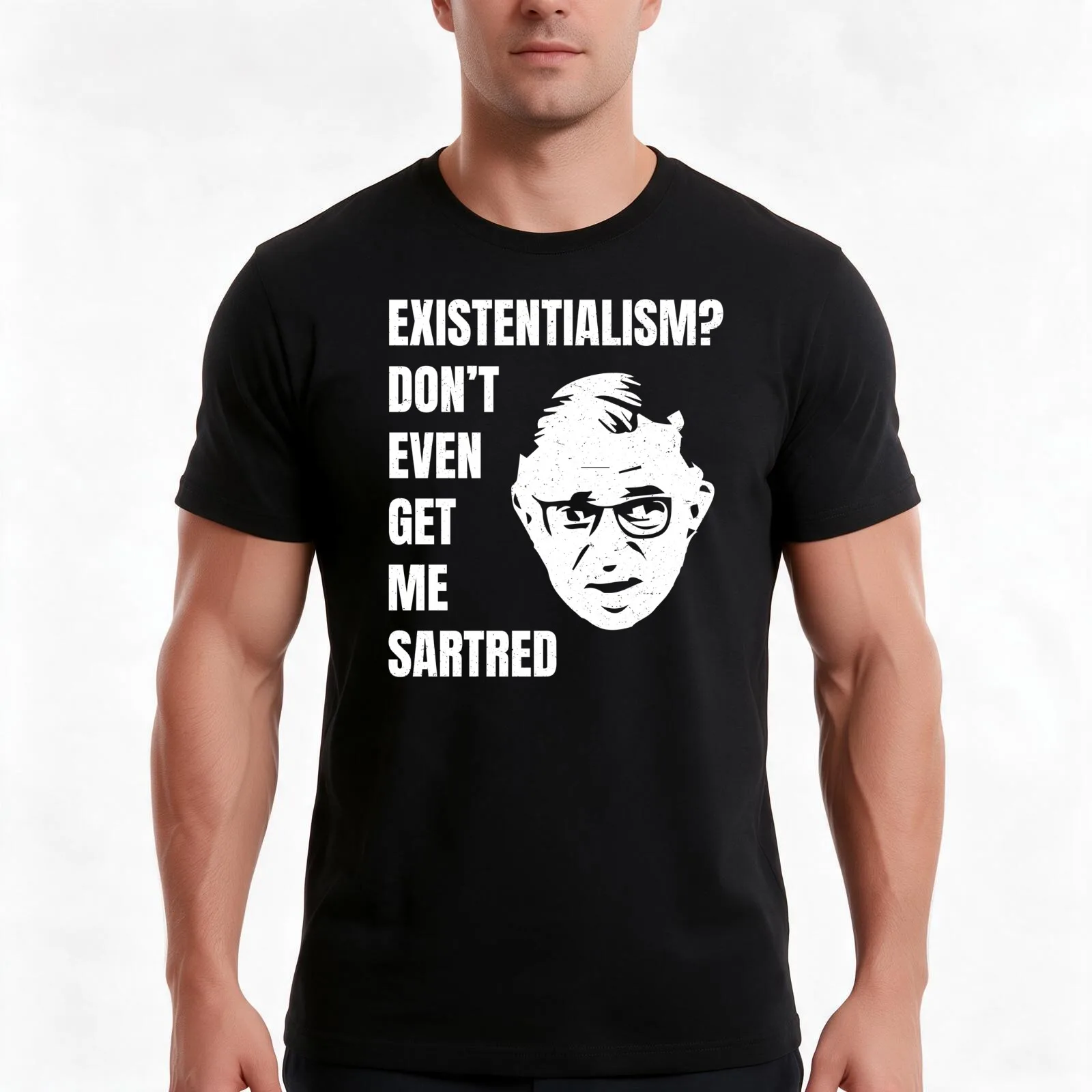 Jean-Paul Sartre - Existentialism T-Shirt, Summer Casual Cotton Tee, Oversized Streetwear Tops, Vintage Graphic Print