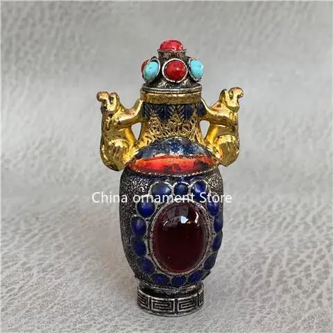 Gifts New Ten Products Old Antiques Miscellaneous Pure Copper Exquisite Snuff Bottle with Spoon Double-sided Old Objects Real Sh