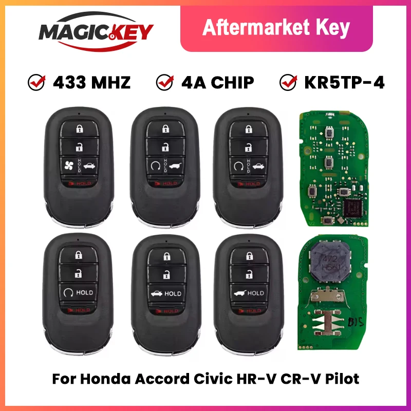 

MAGICKEY Remote Car Key For Honda Accord Civic Pilot HR-V CR-V 2022-2024 Smart Key Remote 72147-3A0-A11 KR5TP-4 433MHz 4A Chip