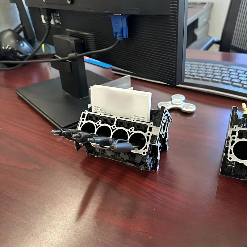 

Desk Organizer Business Card and Pen Holder - ABS Automotive Themed Desk Accessory for Car Enthusiasts Mechanics and Gearheads