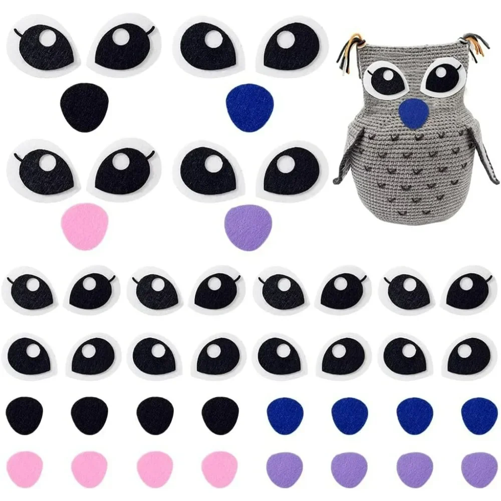 

20 Sets Felt Eyes with Mouths Black Oval Eye 4 Colors Felt Mouth Kawaii Crochet Eyes Patches Amigurumi Craft Eye for Plush