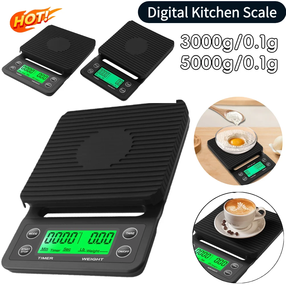 Electronic Digital Kitchen Scale LCD Display ABS 5kg/3kg 0.1g Digital Coffee Scale With Timer Precision Coffee Dropping Scale
