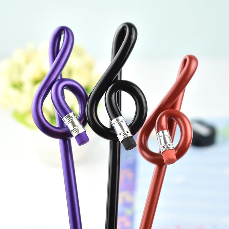 Music Curved Pencil Music Stationery Musical Note Soft Pencil with Eraser for Kids Standard 2B Pencil Colorful Magic Toy Pen