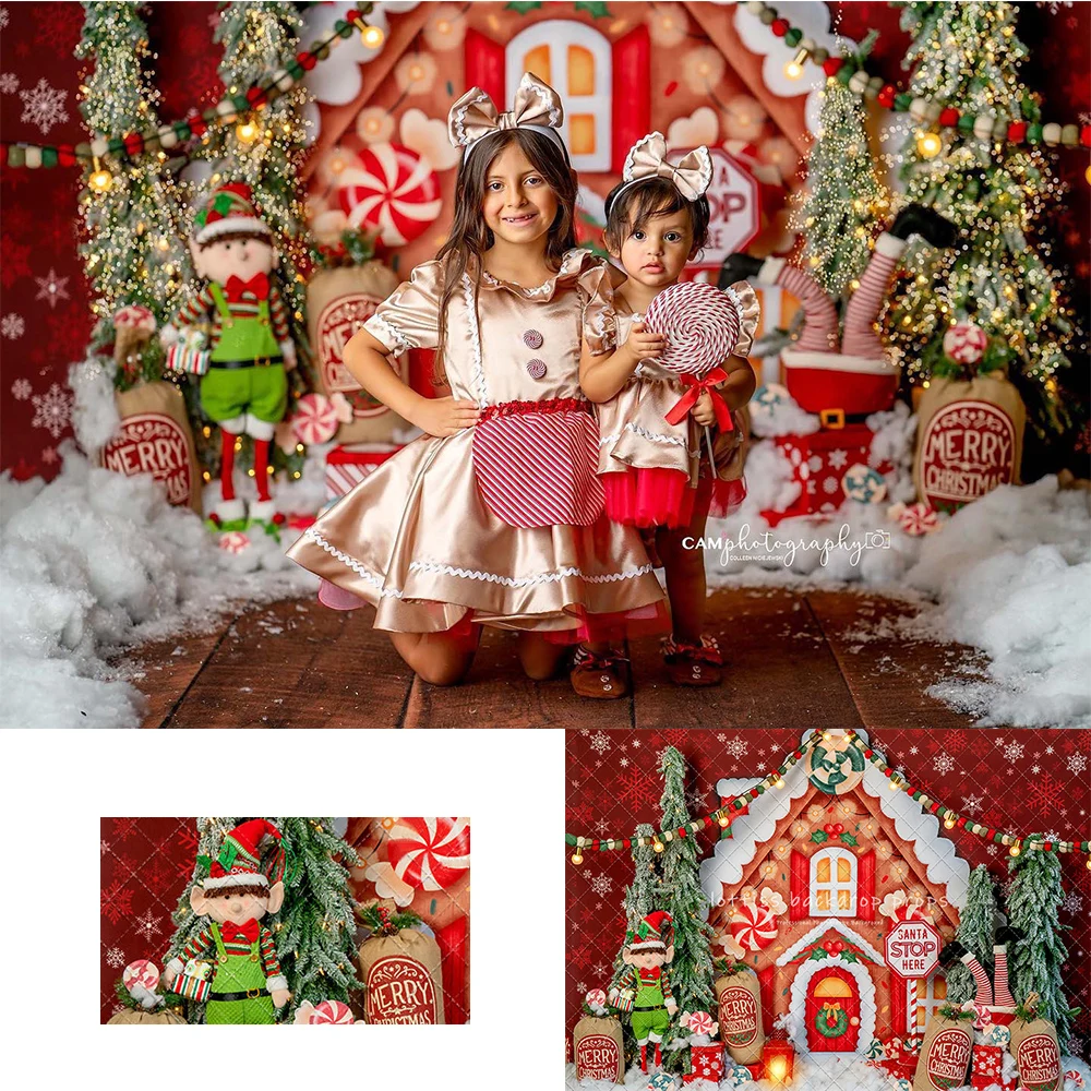 Sweet Shack Xmas Backdrops Child Baby Photograhy Adult Photocall Lollipop Snowflake Christmas House Outside Photo Backgrounds