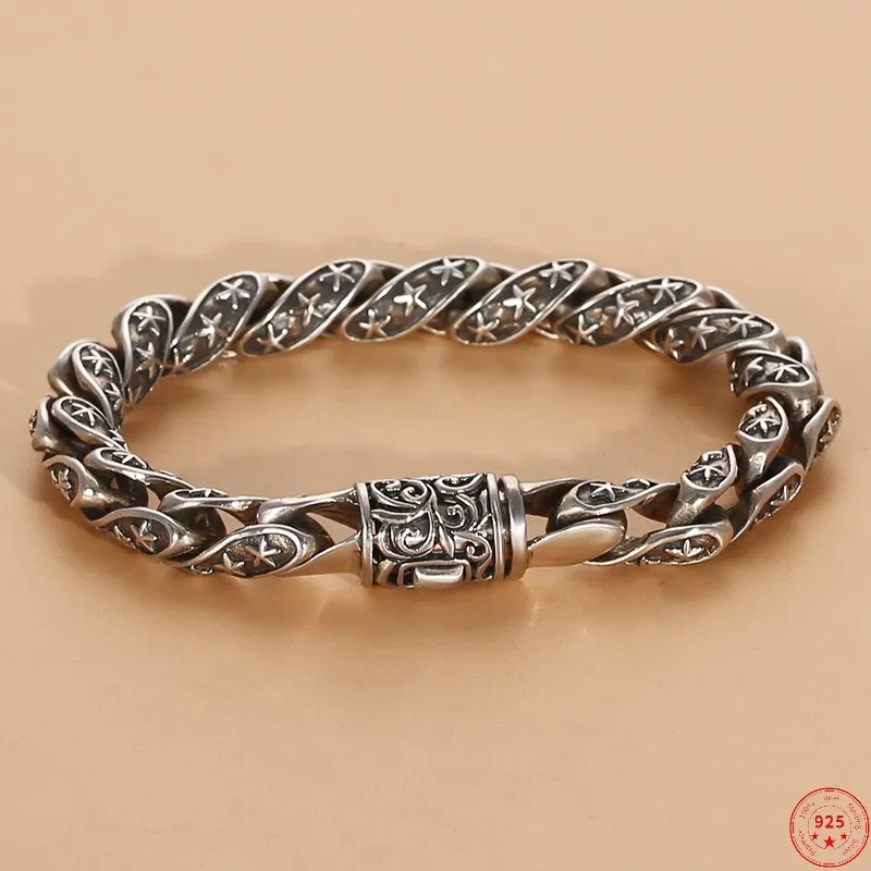 S925 Sterling Silver Bracelets  New Popular Solid Five Pointed-stars Twist-chain Argentum Punk Jewelry for Men and Women