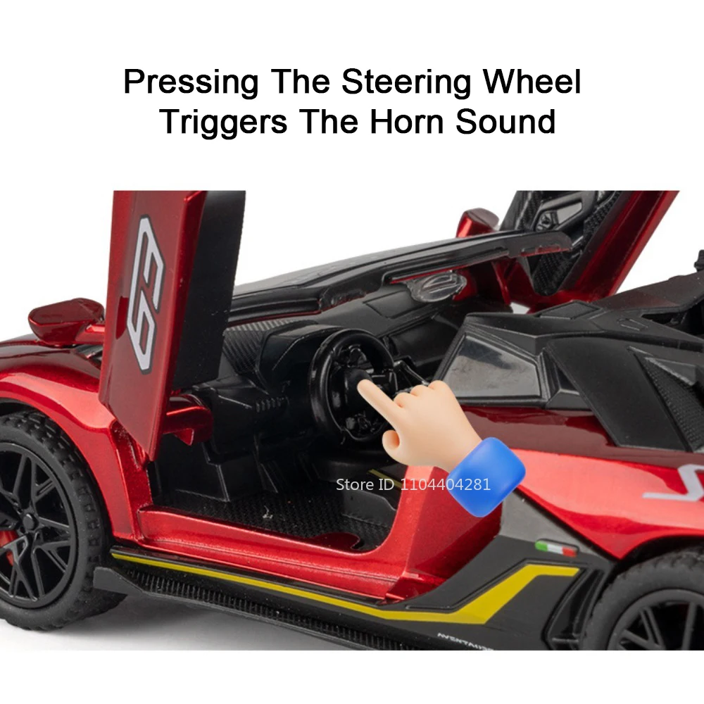 1:32 Schaal Lambor SVJ63 V12 GT Diecast Legering Auto Speelgoed Simulatie Model Lichte Muziek Deuren Geopend Miniatuur Voertuig Woondecoratie