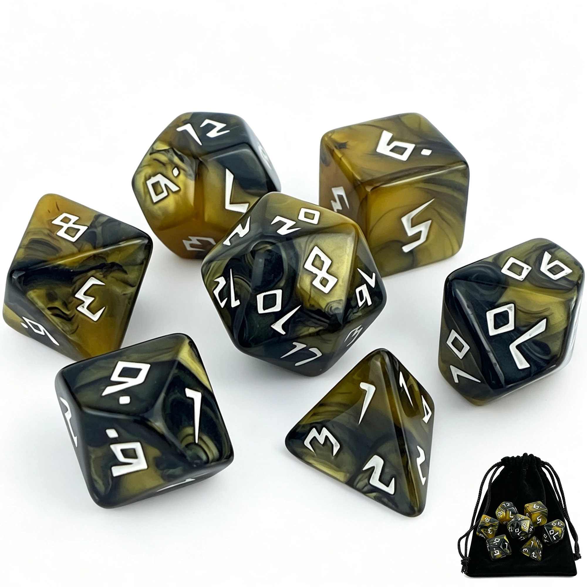 Polyhedral DND Dice Set New Font Dados Counter Dices for MTG D&D RPG 2 Tone Marble Dado Dice Set with Storage Bag