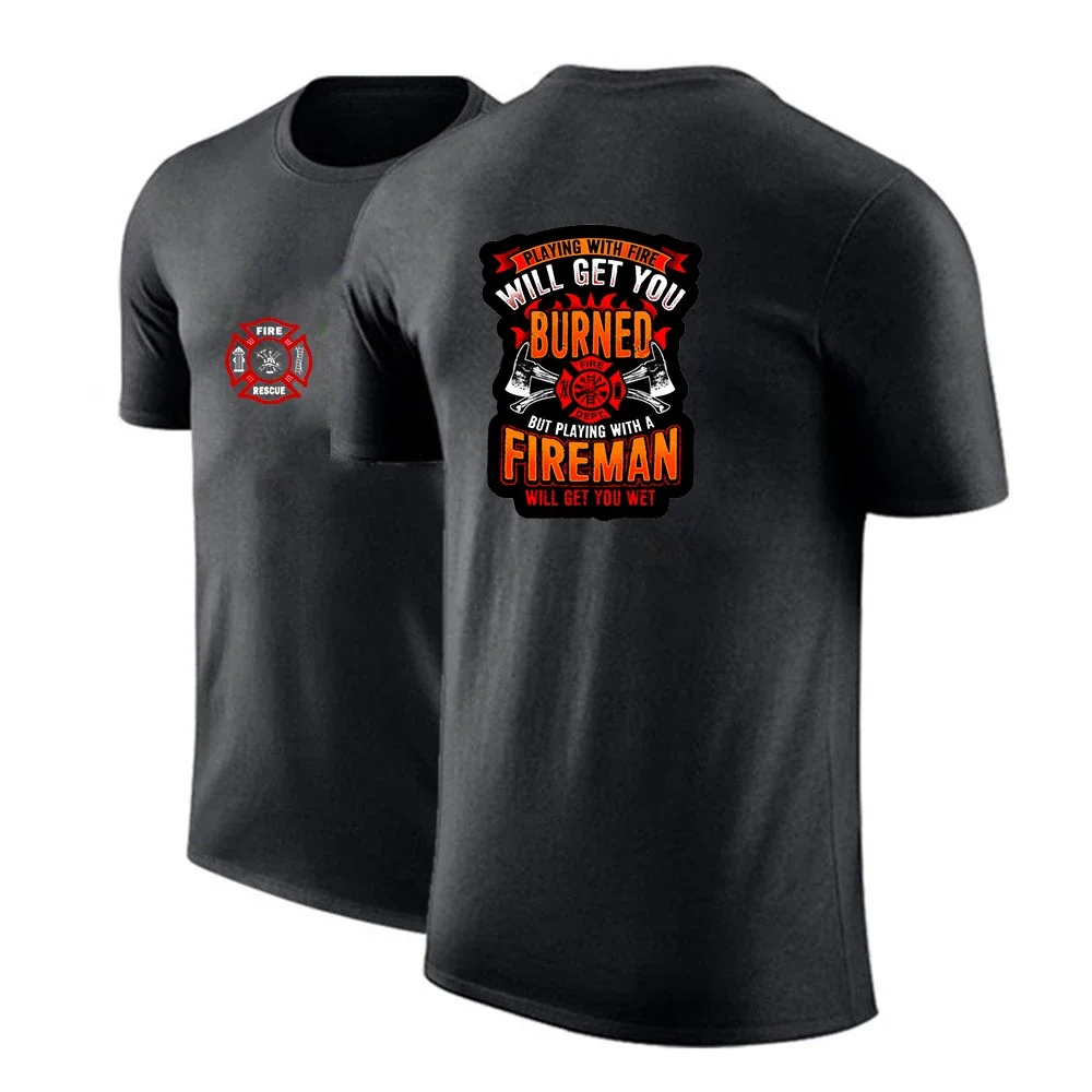 Summer Fire Rescue Firefighter Logo Print Comfortable Quick Drying Short Sleeve Men's Popular