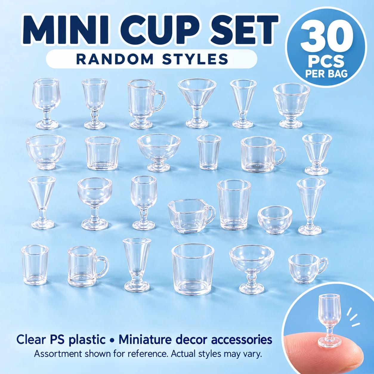 30pcs Mini Wine Glass Set Scale Miniature Goblets Water Cups Minature Dollhouse Accessories Desktop Decorations Desktop Decor