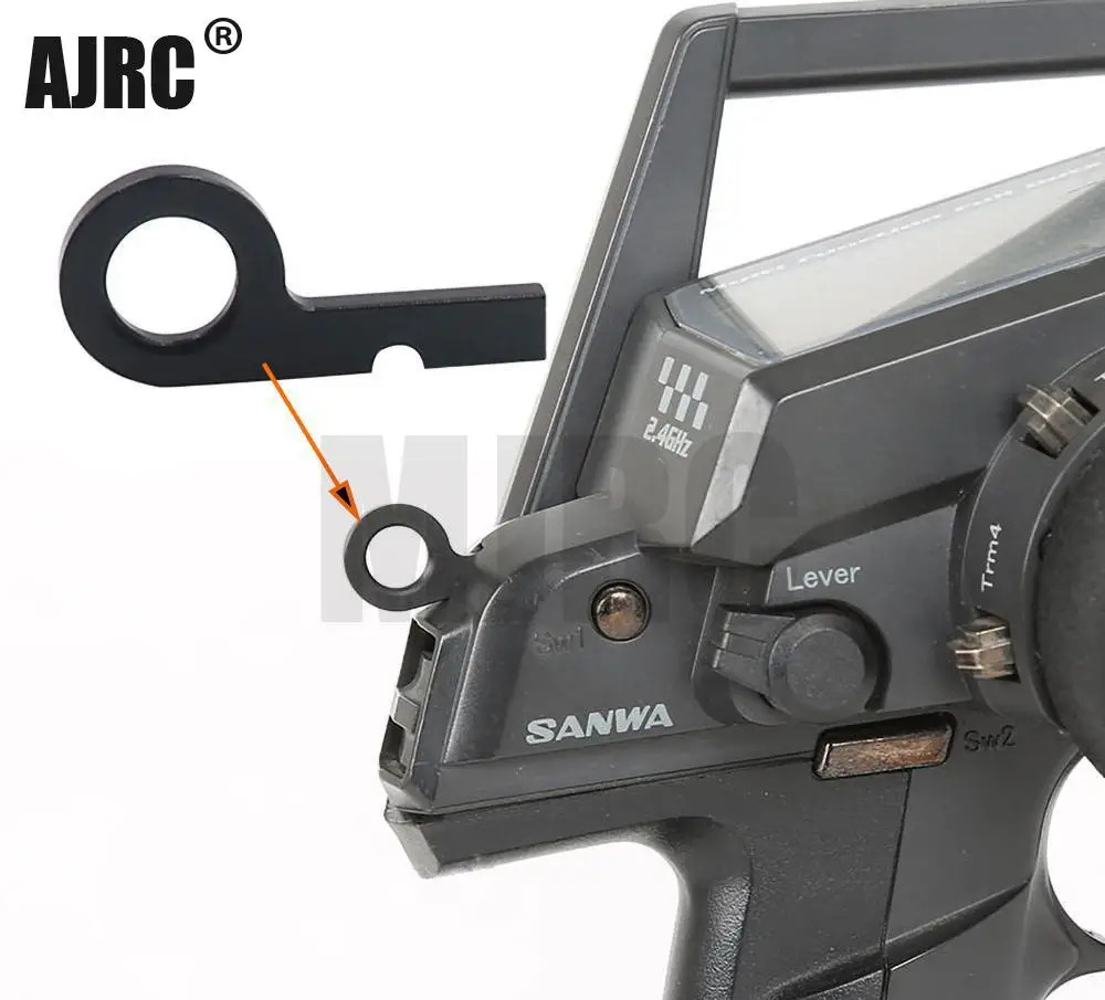 Correa de aluminio Sanwa con gancho metálico para control remoto RC, sistema de radio Sanwa M12 / M12S / RS / MT4 / MT4S / MT-44