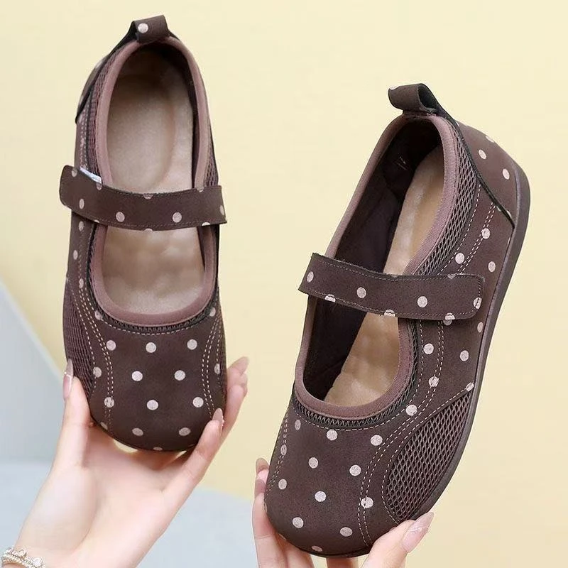 Spring Summer Polka Dot Flat Shoes for Woman Breathable Soft Bottom Casual Woman Shoes Quick Fastening Round Toe Walking Shoes