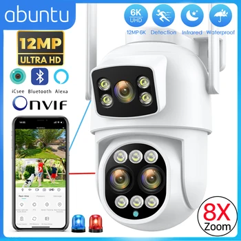 12MP 6K WiFi IP กล้อง 8X ซูมหน้าจอคู่ 8MP PTZ Wifi กล้องเฝ้าระวังกลางแจ้ง Night Vision ICSEE APP CAM Human Detection