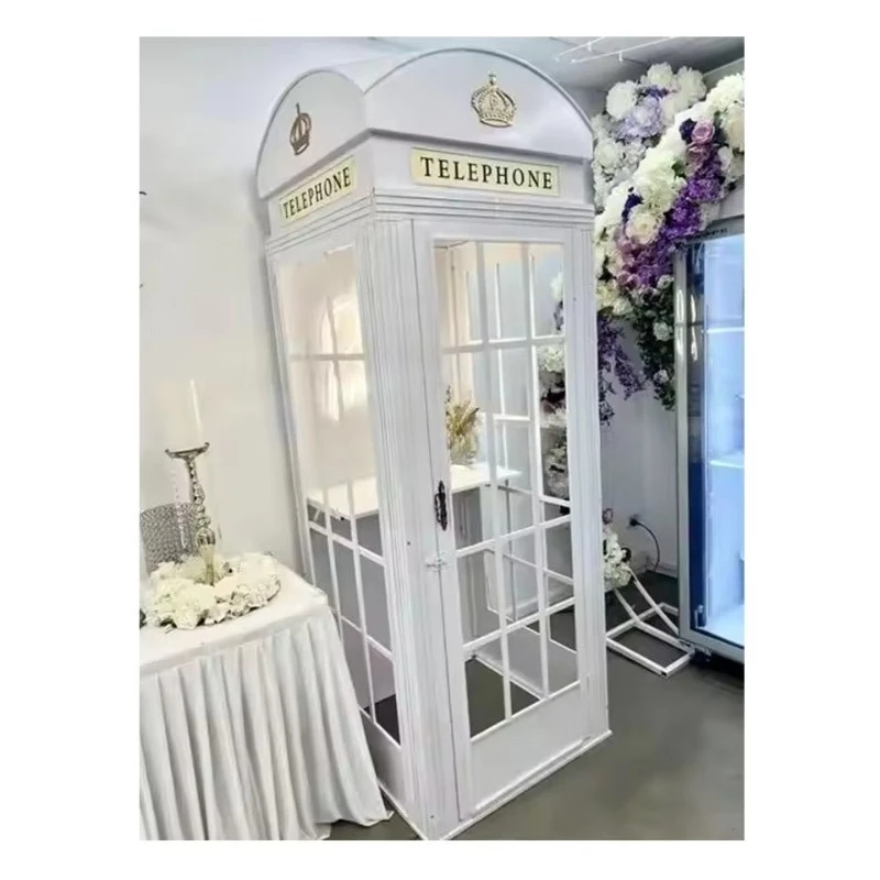 كشك هاتف لندن الأبيض مع كشك هاتف الزفاف الصوتي لتزيين حفلات الزفاف
