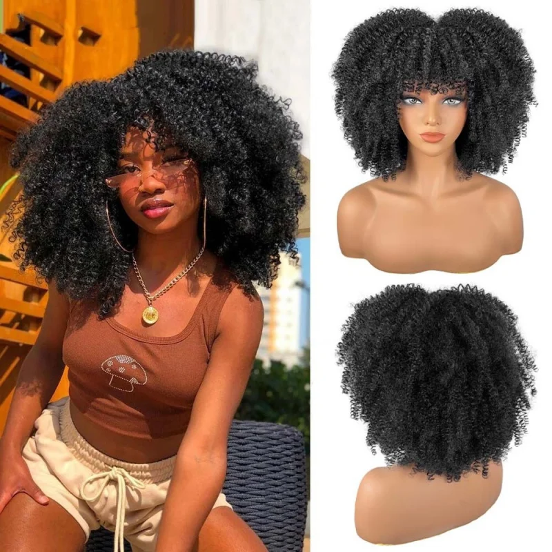 

European and American style slightly afro wig, African small curly fluffy short hair, high-temperature fiber
