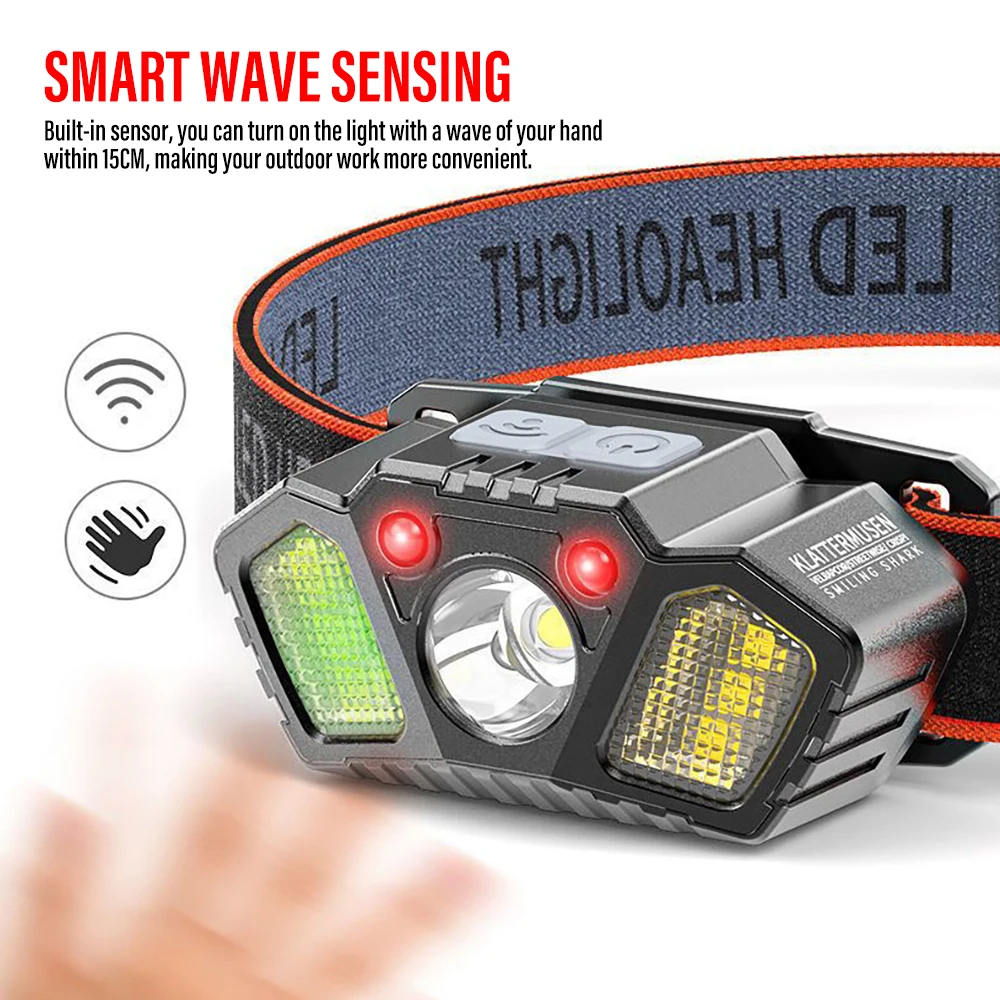 USB Rechargeable LED Headlamp Motion Sensor Mini Headlight Waterproof Head Torch 5 Modes Fishing Camping Lantern Flashlight